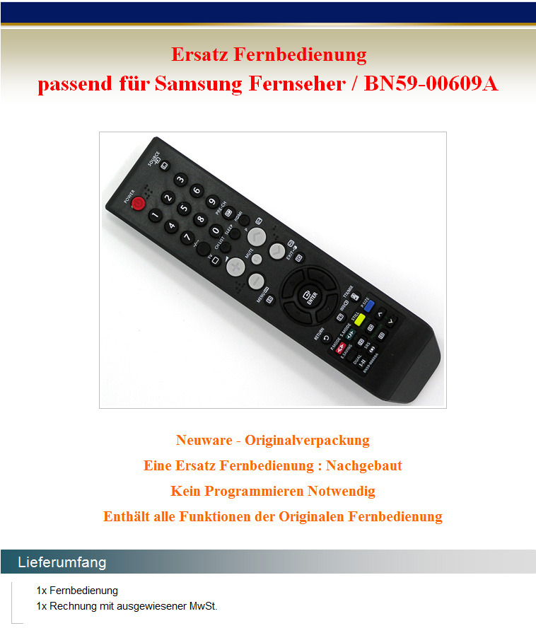 Télécommande de remplacement pour samsung bn59 00609a