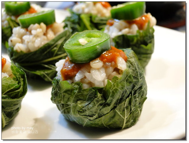 여름별미~ 찰보리쌀 깻잎쌈밥과 강된장찌개